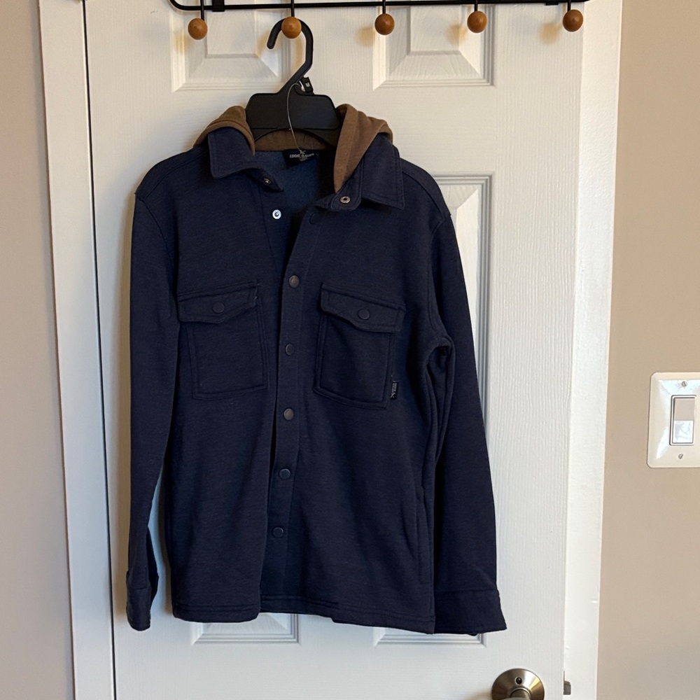Big Kid’s size M Navy Blue sweater with Brown Hood